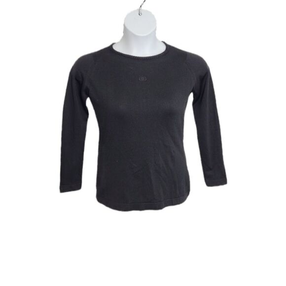VINTAGE 70s Givenchy black‎ stretch ribbed 3/4 sleeve top S - Picture 1 of 10